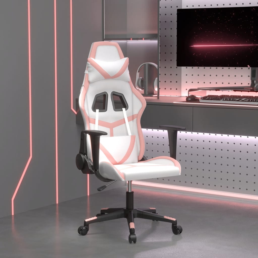 Sedia da Gaming Massaggiante Bianco e Rosa in Similpelle 345431