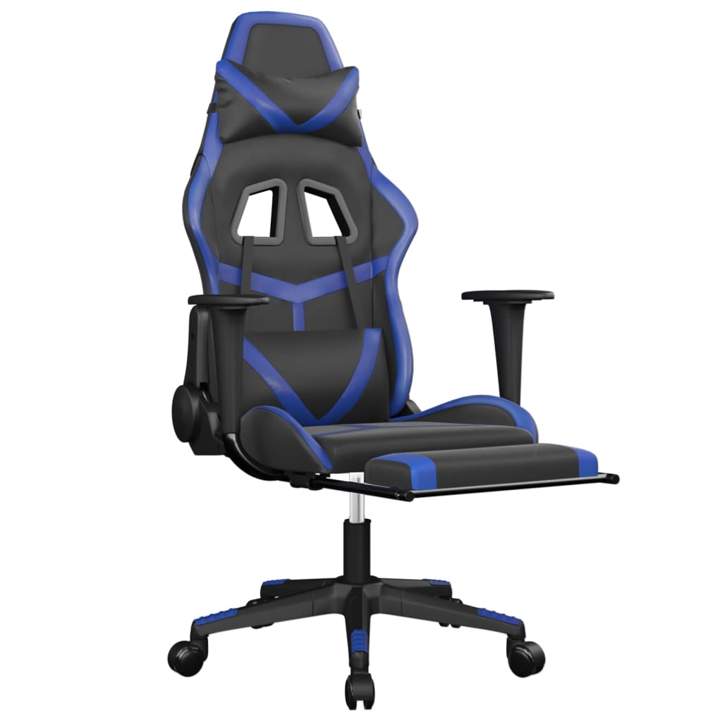 Sedia da Gaming Massaggiante Poggiapiedi Nero e Blu Similpelle cod mxl 71476