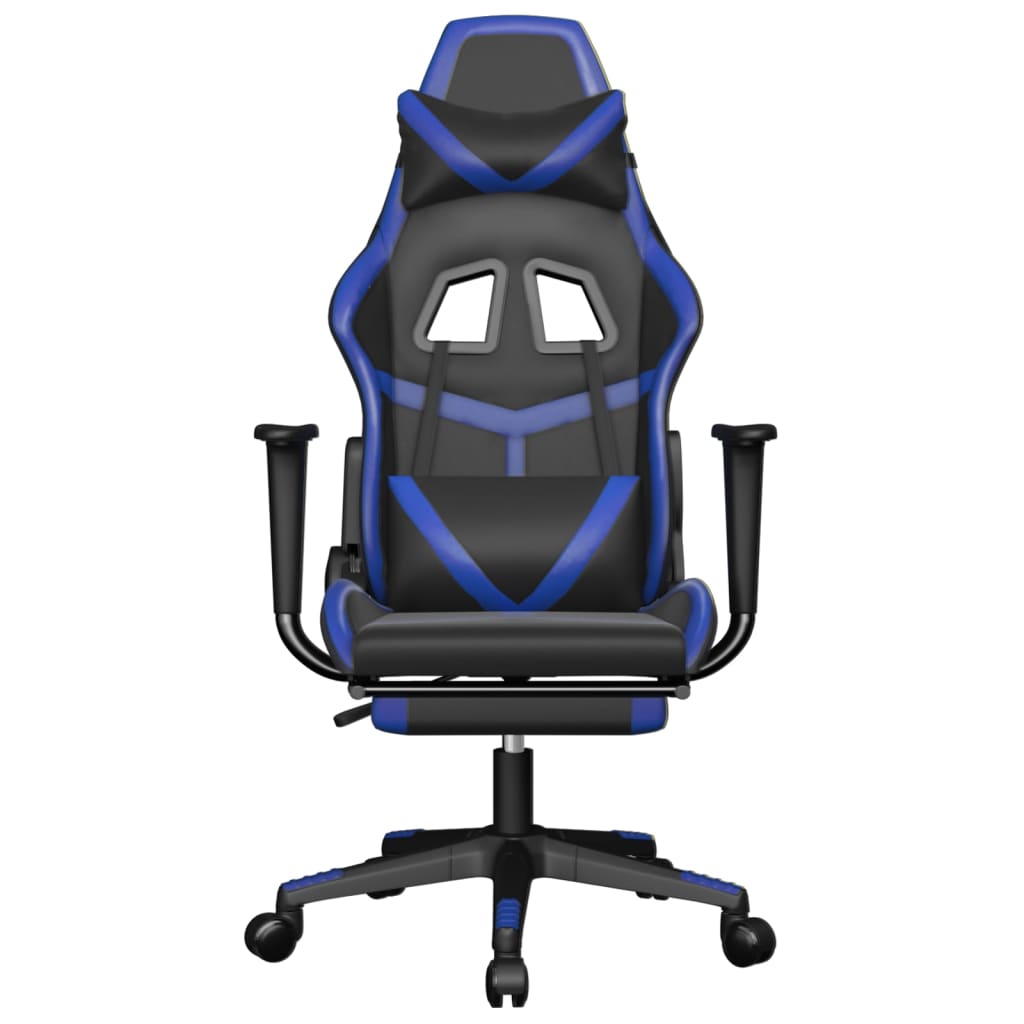 Sedia da Gaming Massaggiante Poggiapiedi Nero e Blu Similpelle cod mxl 71476