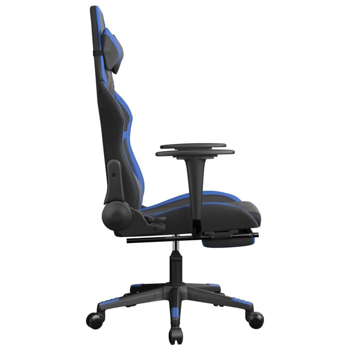 Sedia da Gaming Massaggiante Poggiapiedi Nero e Blu Similpelle cod mxl 71476