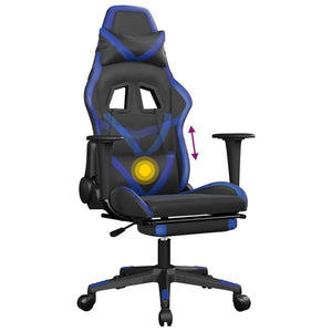 Sedia da Gaming Massaggiante Poggiapiedi Nero e Blu Similpelle cod mxl 71476