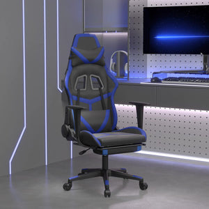 Sedia da Gaming Massaggiante Poggiapiedi Nero e Blu Similpelle 345434