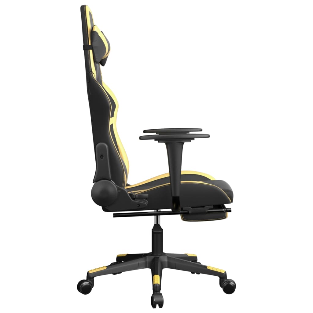 Sedia da Gaming Massaggiante Poggiapiedi Nero e Oro Similpelle cod mxl 75299