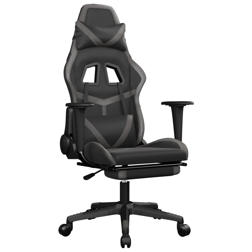 Sedia da Gaming Massaggio Poggiapiedi Nero e Grigio Similpelle cod mxl 58629