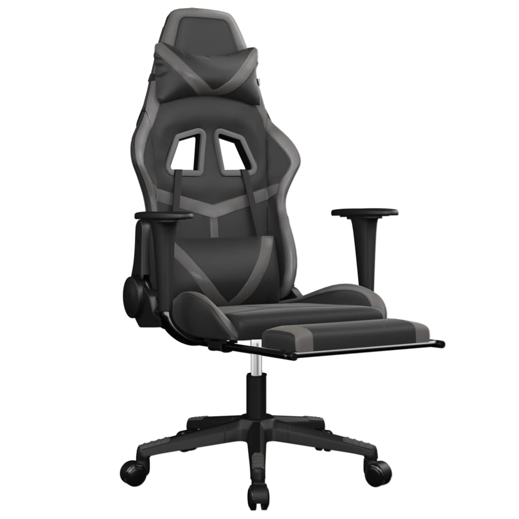 Sedia da Gaming Massaggio Poggiapiedi Nero e Grigio Similpelle 345438