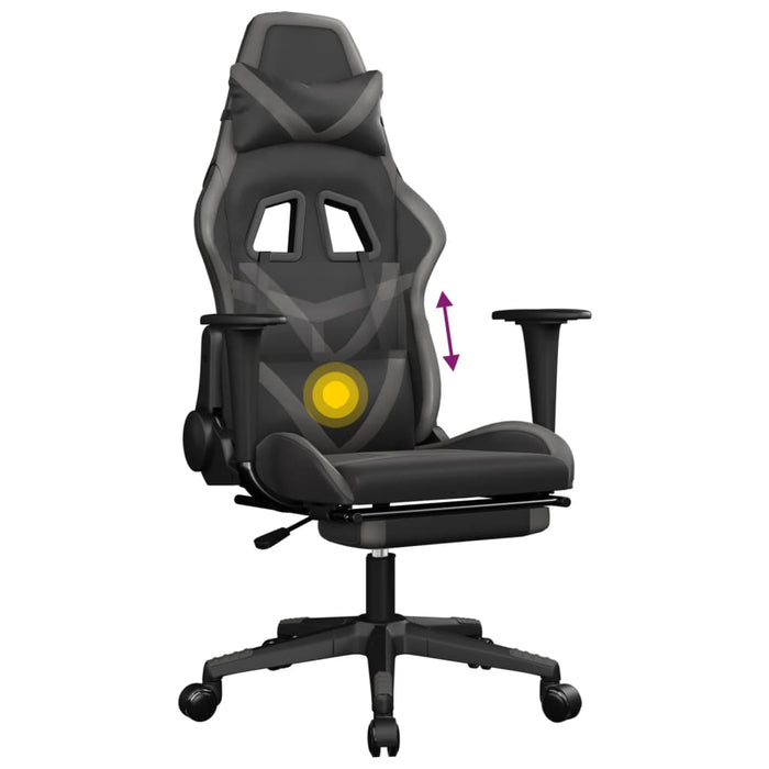 Sedia da Gaming Massaggio Poggiapiedi Nero e Grigio Similpelle 345438