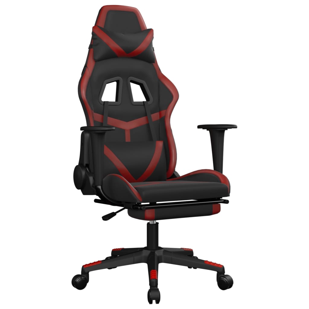 Sedia Gaming Massaggio Poggiapiedi Nero e Rosso Vino Similpelle 345441