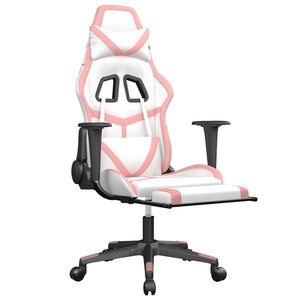 Sedia da Gaming Massaggio Poggiapiedi Bianco e Rosa Similpelle cod mxl 58632