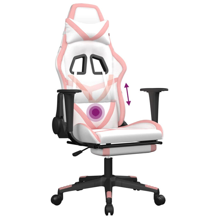 Sedia da Gaming Massaggio Poggiapiedi Bianco e Rosa Similpelle cod mxl 58632