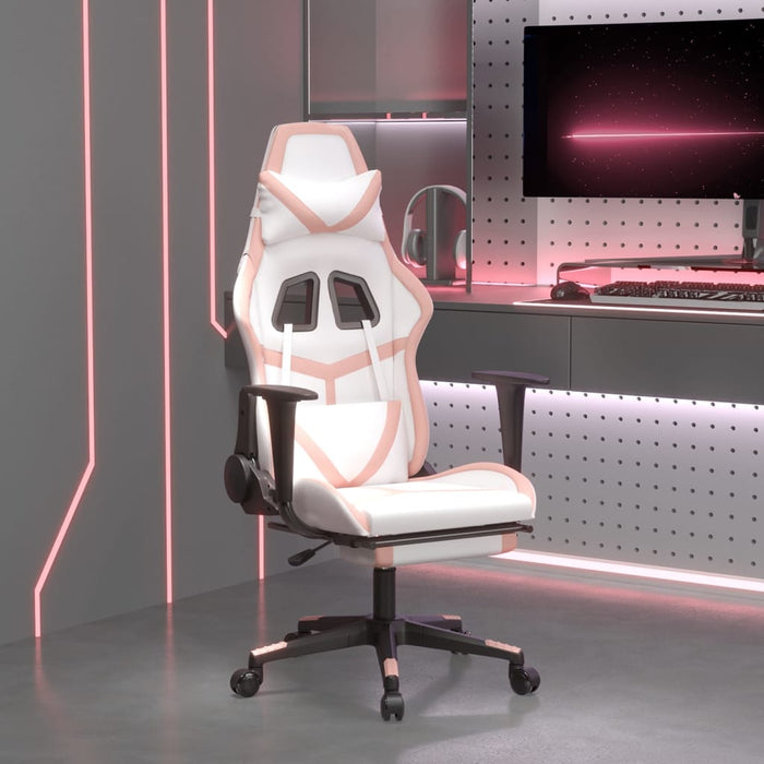 Sedia da Gaming Massaggio Poggiapiedi Bianco e Rosa Similpelle cod mxl 58632