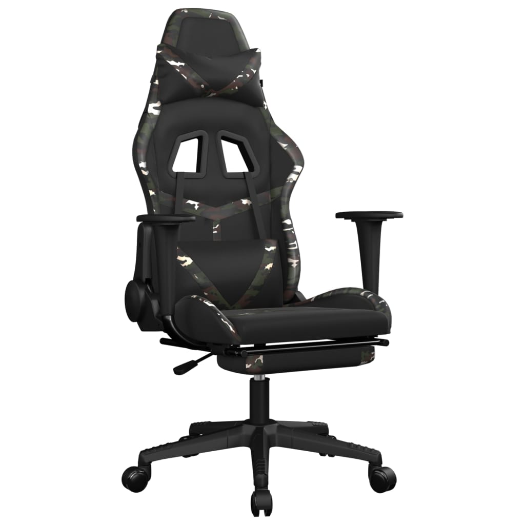 Sedia Gaming Massaggio Poggiapiedi Nero e Mimetico Similpelle 345444