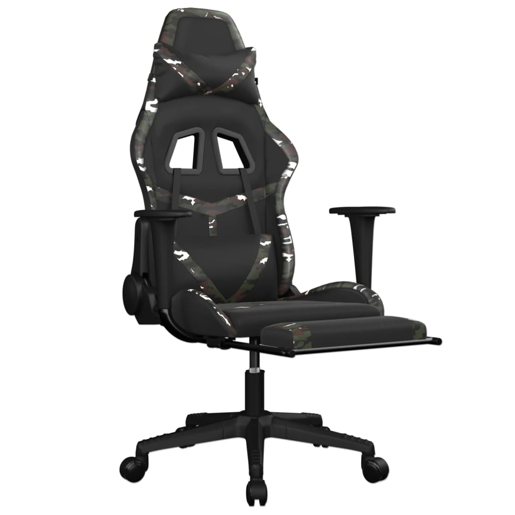 Sedia Gaming Massaggio Poggiapiedi Nero e Mimetico Similpelle 345444