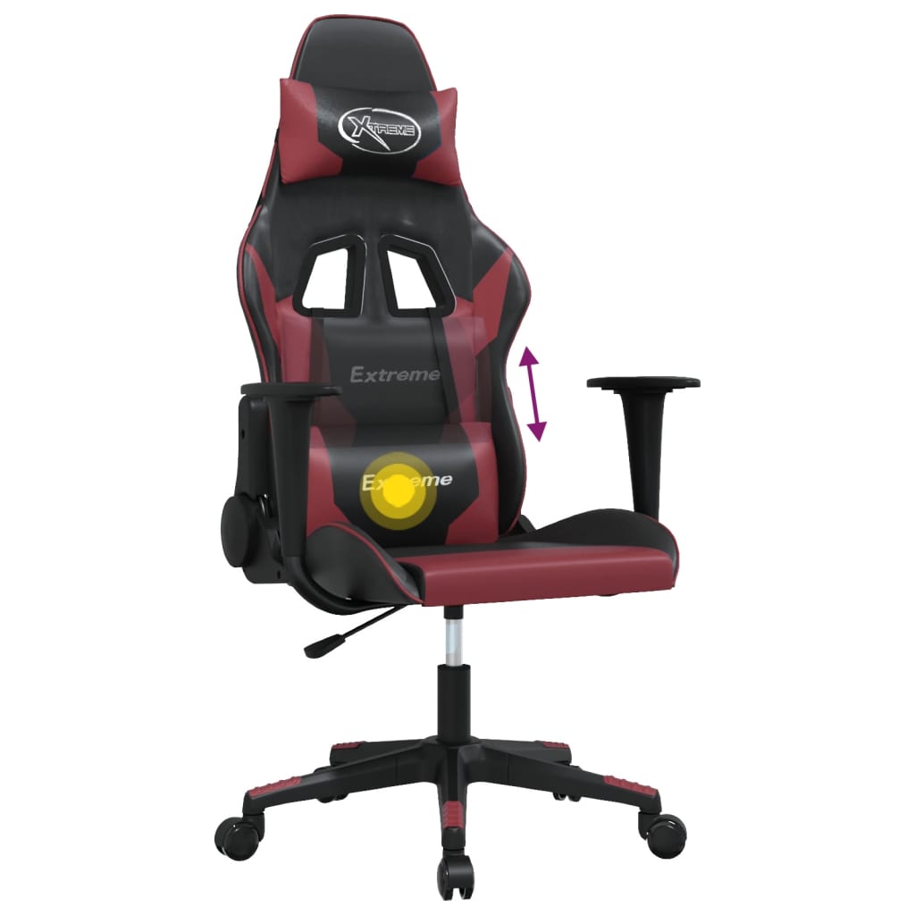 Sedia Gaming Massaggio Nero e Rosso Vino in Similpelle 345452