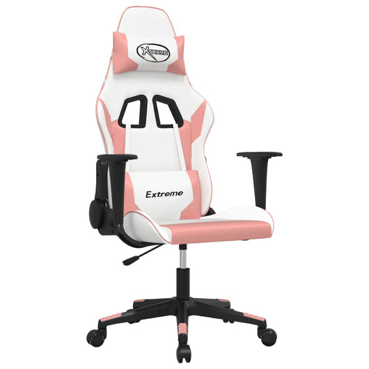 Sedia da Gaming Massaggiante Bianco e Rosa in Similpelle 345454