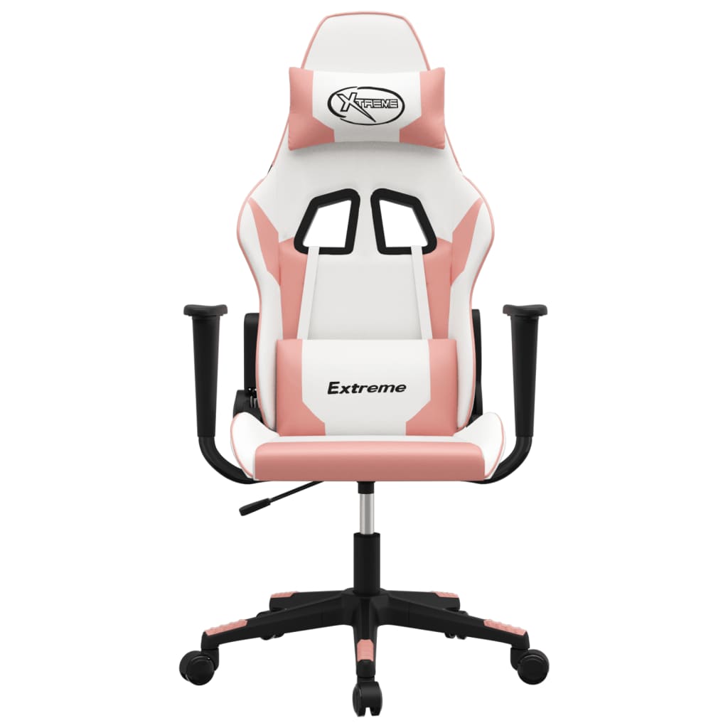 Sedia da Gaming Massaggiante Bianco e Rosa in Similpelle 345454