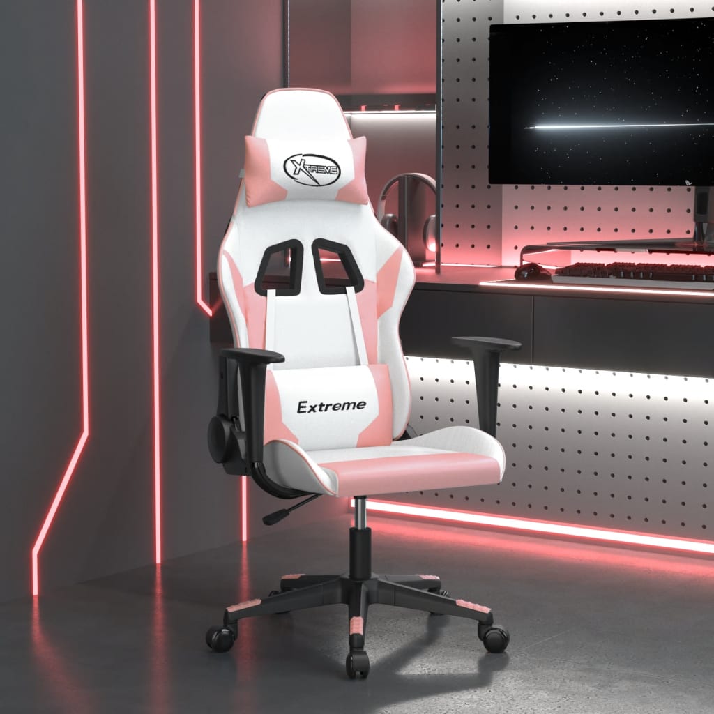 Sedia da Gaming Massaggiante Bianco e Rosa in Similpelle 345454