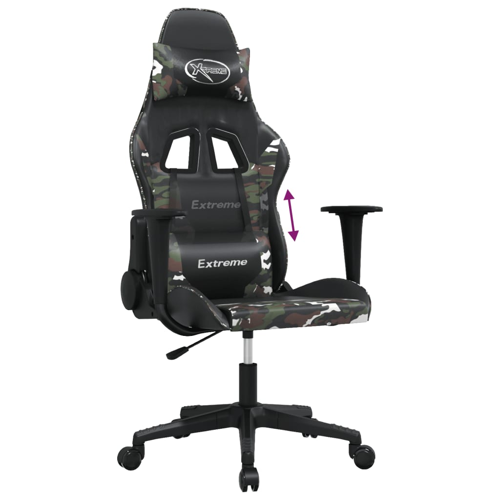 Sedia da Gaming Massaggiante Nero e Mimetico in Similpelle 345456