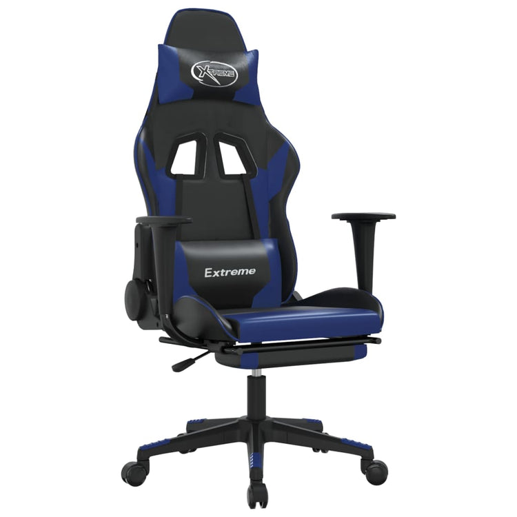 Sedia da Gaming Massaggiante Poggiapiedi Nero e Blu Similpelle 345457