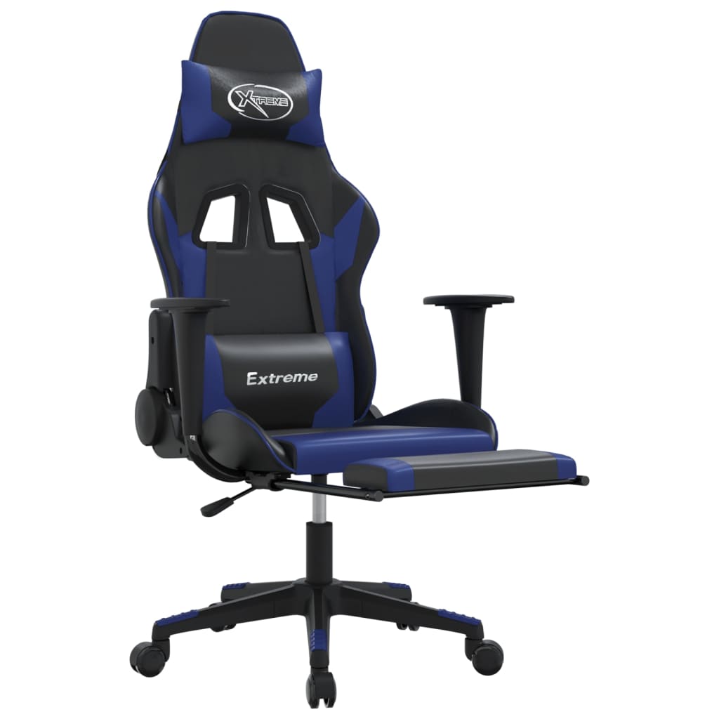 Sedia da Gaming Massaggiante Poggiapiedi Nero e Blu Similpelle 345457