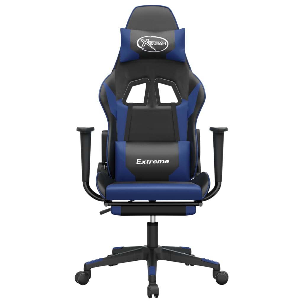 Sedia da Gaming Massaggiante Poggiapiedi Nero e Blu Similpelle 345457