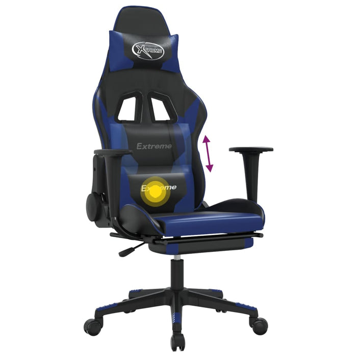 Sedia da Gaming Massaggiante Poggiapiedi Nero e Blu Similpelle 345457