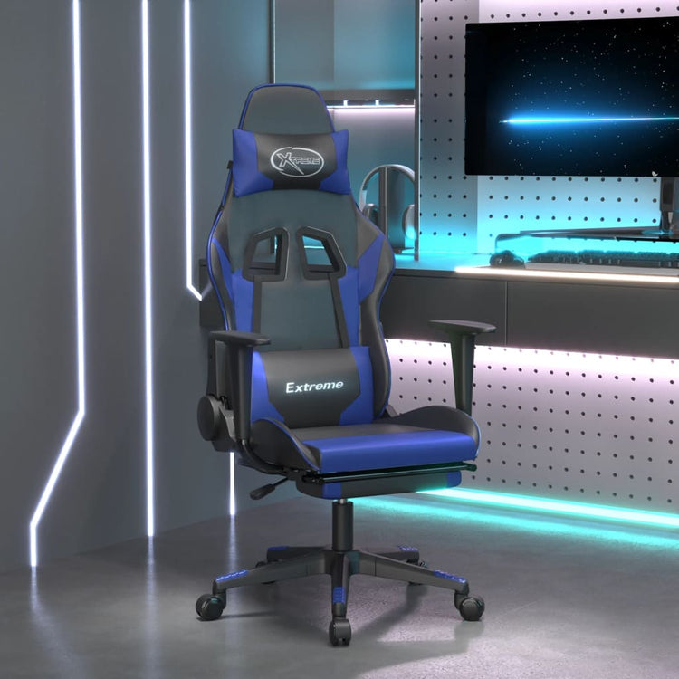 Sedia da Gaming Massaggiante Poggiapiedi Nero e Blu Similpelle 345457