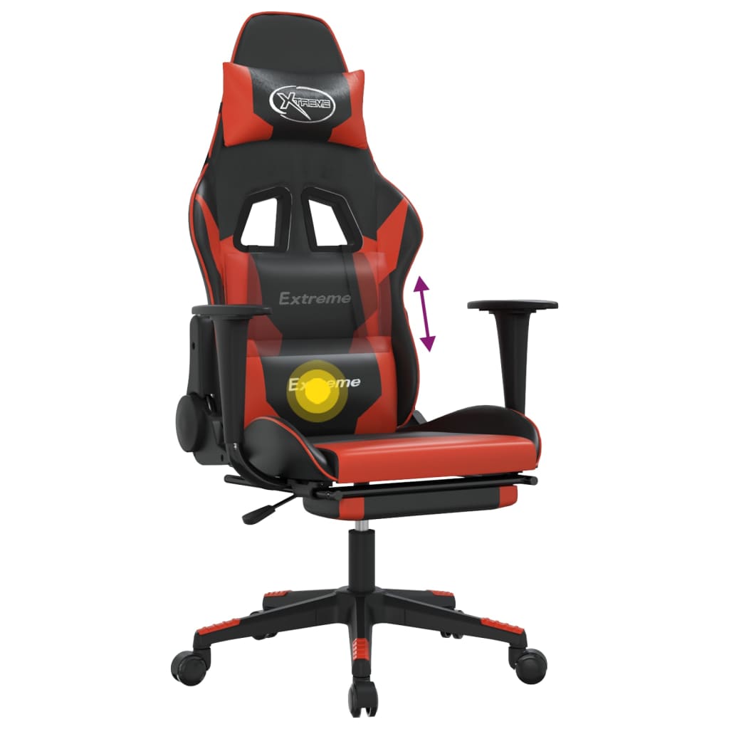 Sedia da Gaming Massaggio Poggiapiedi Nero e Rosso Similpelle cod mxl 61066