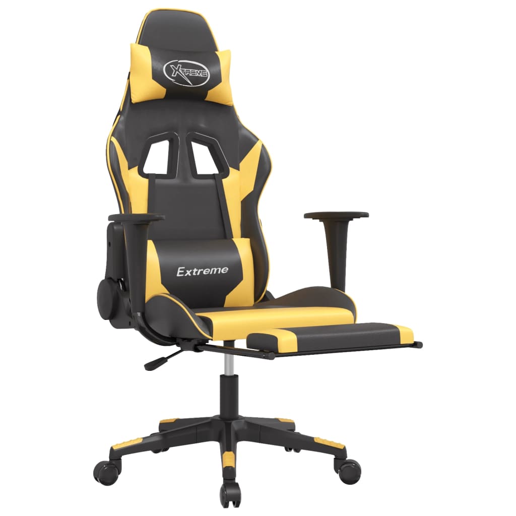 Sedia da Gaming Massaggiante Poggiapiedi Nero e Oro Similpelle cod mxl 62877