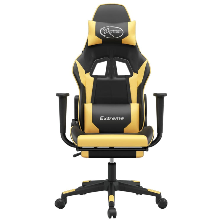 Sedia da Gaming Massaggiante Poggiapiedi Nero e Oro Similpelle cod mxl 62877