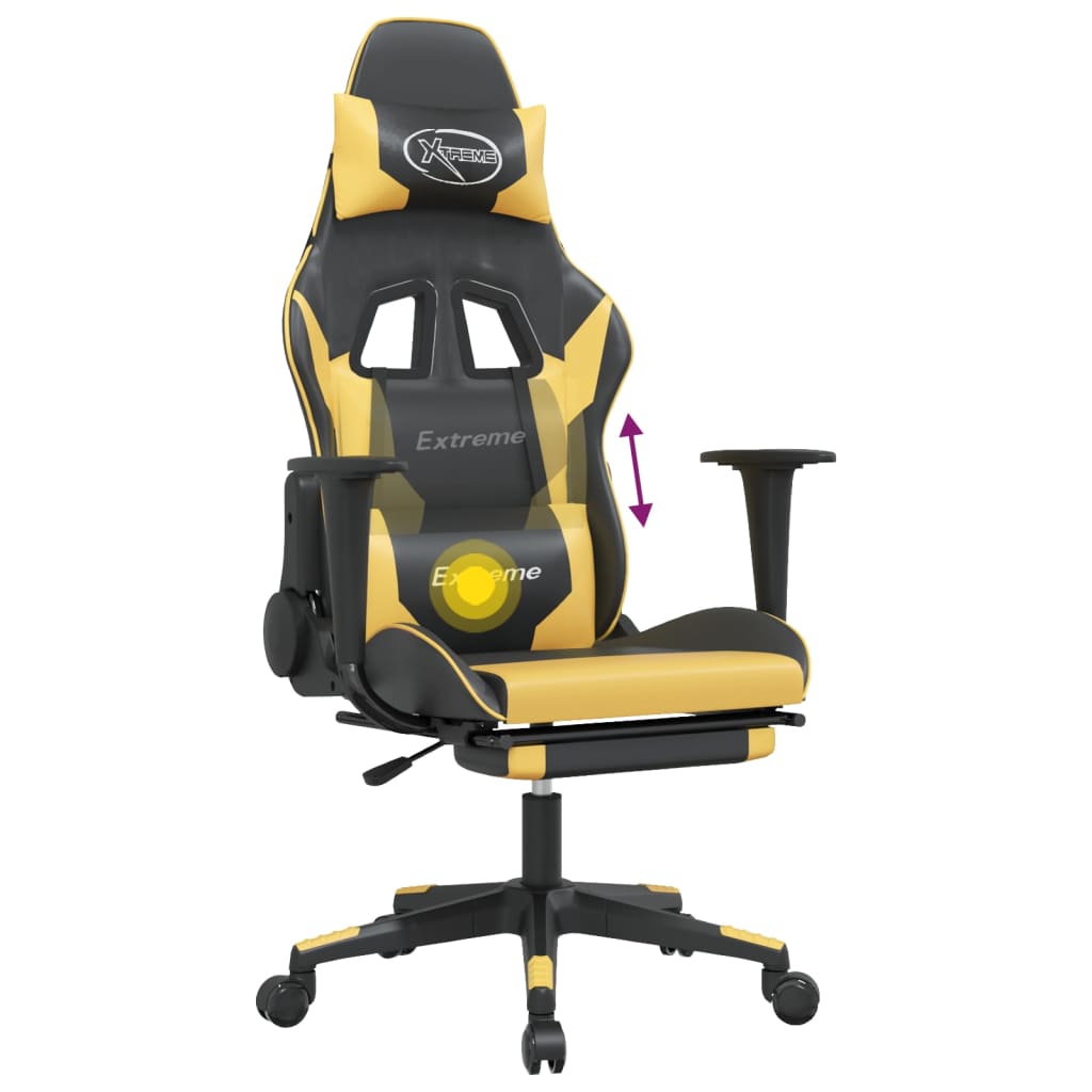 Sedia da Gaming Massaggiante Poggiapiedi Nero e Oro Similpelle cod mxl 62877