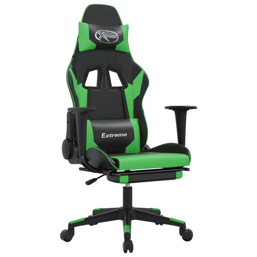 Sedia da Gaming Massaggio Poggiapiedi Nero e Verde Similpelle cod mxl 61068