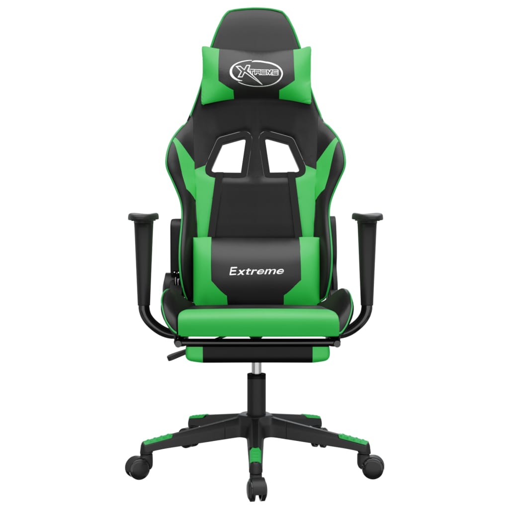 Sedia da Gaming Massaggio Poggiapiedi Nero e Verde Similpelle cod mxl 61068