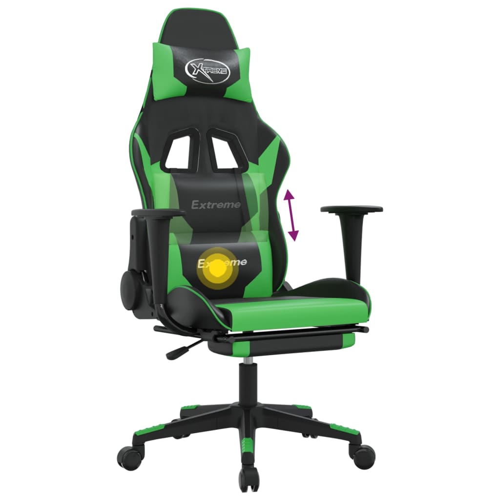 Sedia da Gaming Massaggio Poggiapiedi Nero e Verde Similpelle cod mxl 61068