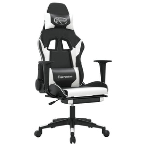 Sedia Gaming Massaggiante Poggiapiedi Nero e Bianco Similpelle 345462