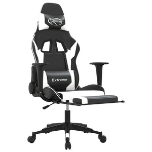 Sedia Gaming Massaggiante Poggiapiedi Nero e Bianco Similpelle 345462