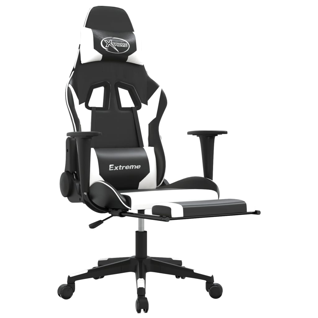 Sedia Gaming Massaggiante Poggiapiedi Nero e Bianco Similpellecod mxl 71503