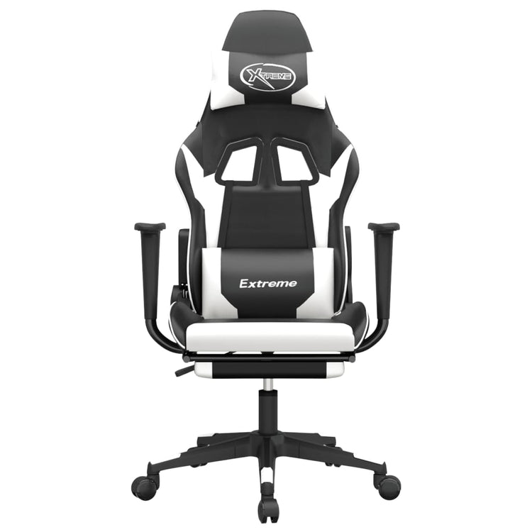 Sedia Gaming Massaggiante Poggiapiedi Nero e Bianco Similpelle 345462