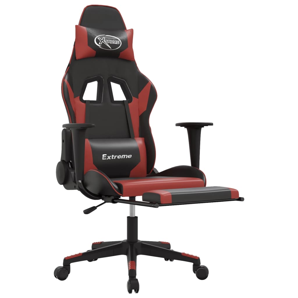 Sedia Gaming Massaggio Poggiapiedi Nero e Rosso Vino Similpelle cod mxl 70703