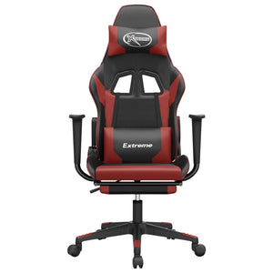 Sedia Gaming Massaggio Poggiapiedi Nero e Rosso Vino Similpelle 345464