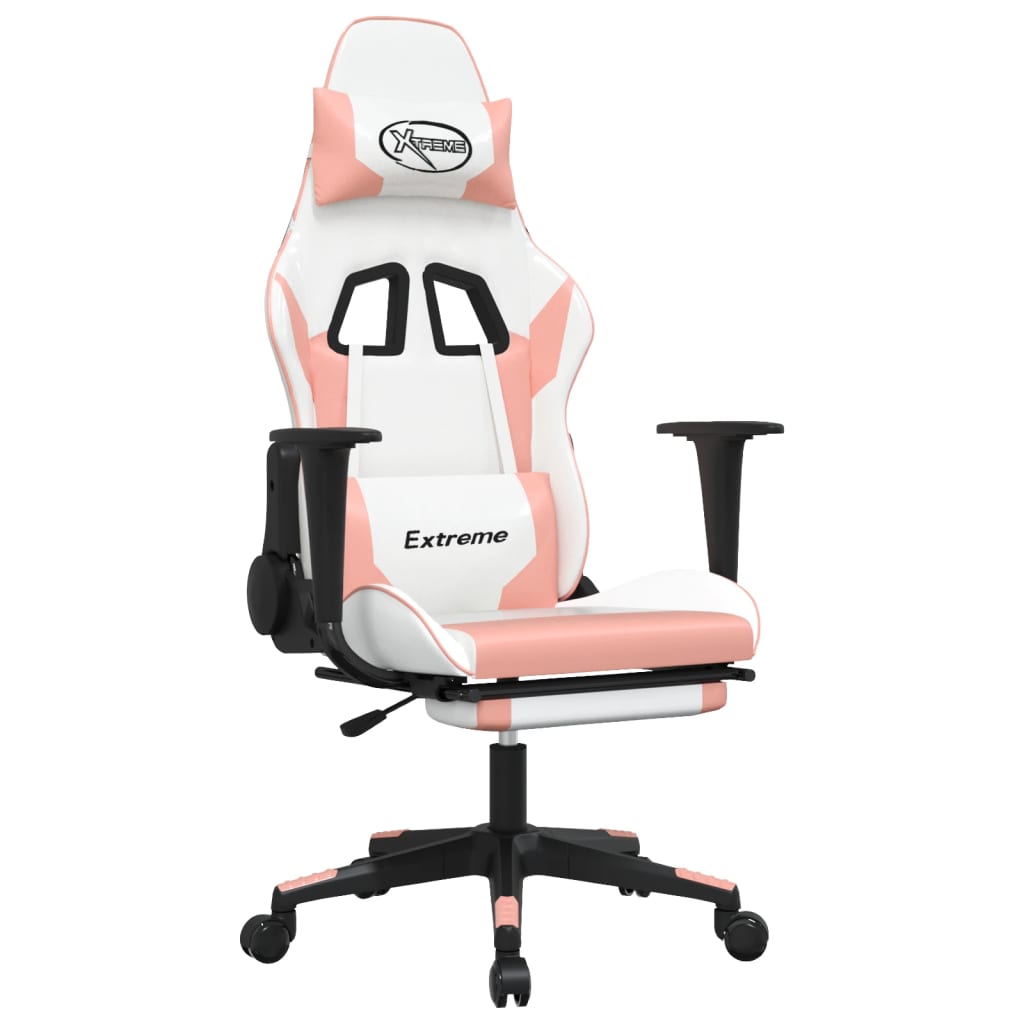 Sedia da Gaming Massaggio Poggiapiedi Bianco e Rosa Similpelle cod mxl 61067