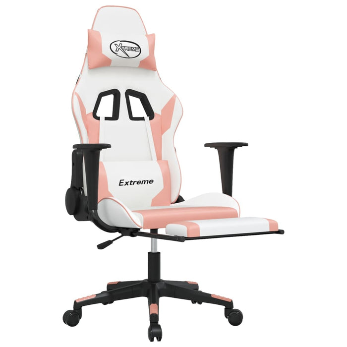 Sedia da Gaming Massaggio Poggiapiedi Bianco e Rosa Similpelle cod mxl 61067