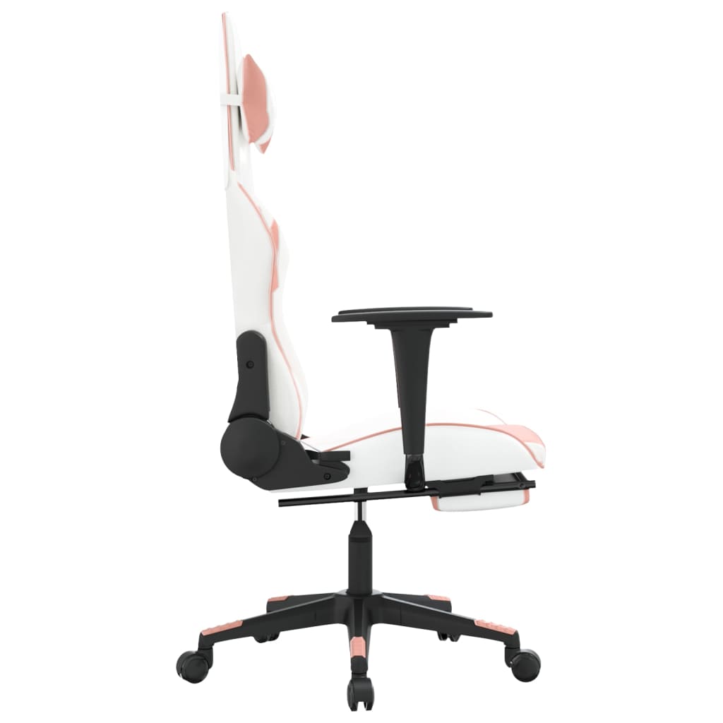 Sedia da Gaming Massaggio Poggiapiedi Bianco e Rosa Similpelle 345466