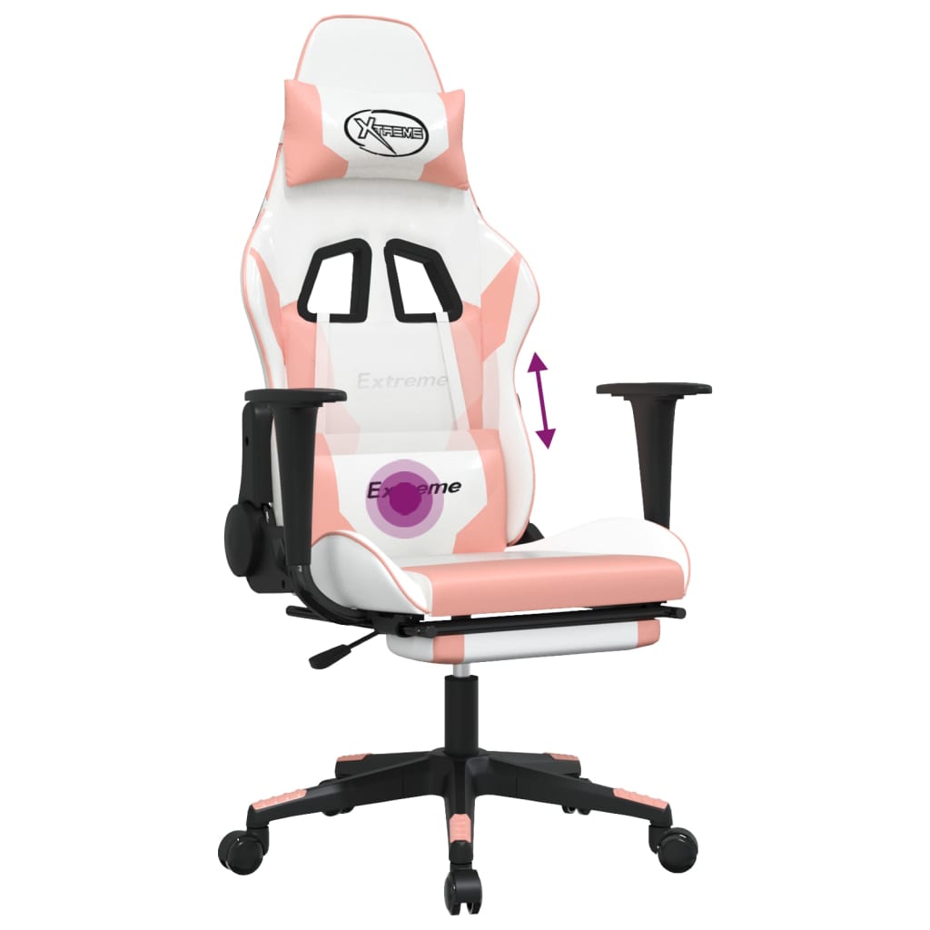 Sedia da Gaming Massaggio Poggiapiedi Bianco e Rosa Similpelle cod mxl 61067