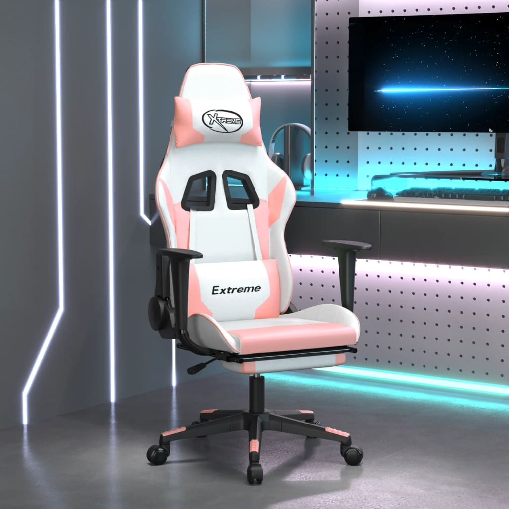 Sedia da Gaming Massaggio Poggiapiedi Bianco e Rosa Similpelle 345466