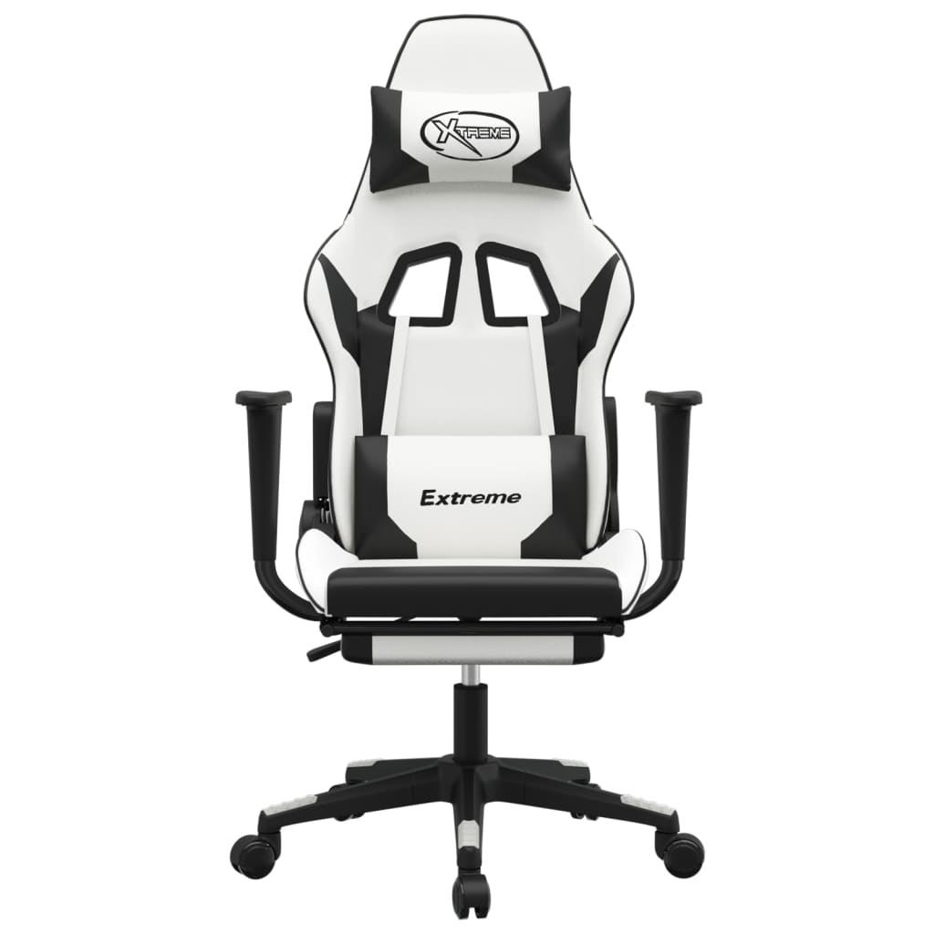 Sedia da Gaming Massaggio Poggiapiedi Bianco e Nero Similpelle 345467