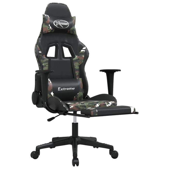 Sedia Gaming Massaggio Poggiapiedi Nero e Mimetico Similpelle 345468