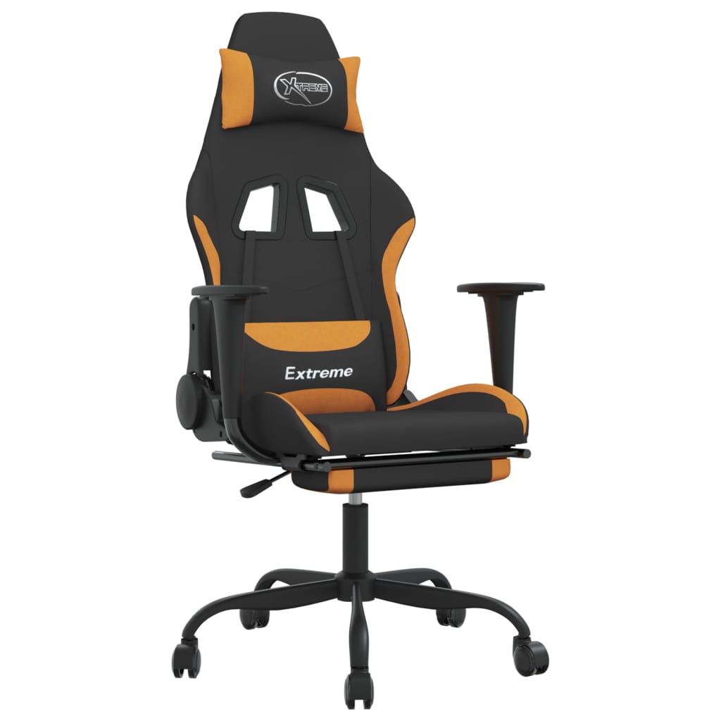 Sedia da Gaming Massaggi e Poggiapiedi Tessuto Nero e Arancione 345485