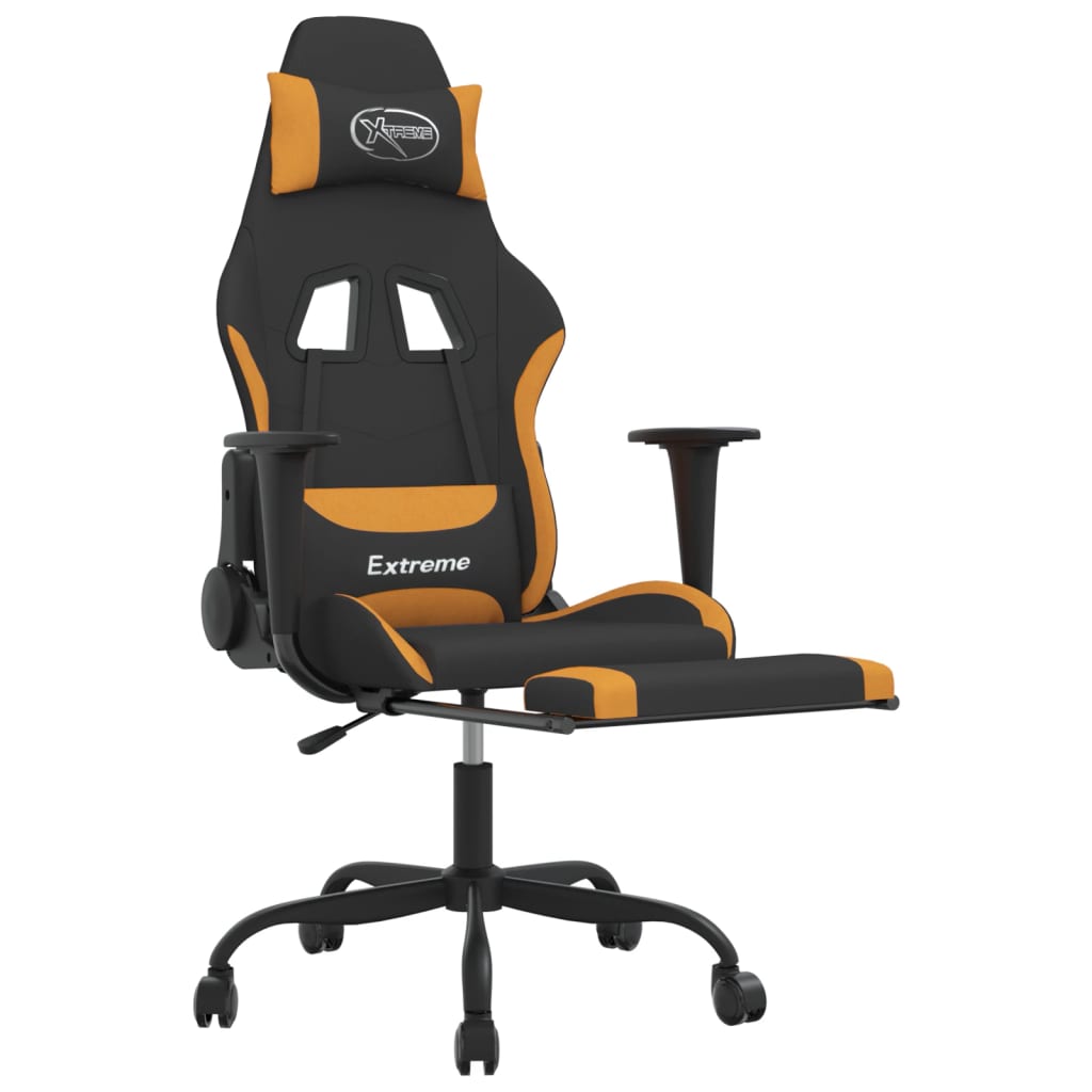 Sedia da Gaming Massaggi e Poggiapiedi Tessuto Nero e Arancione 345485