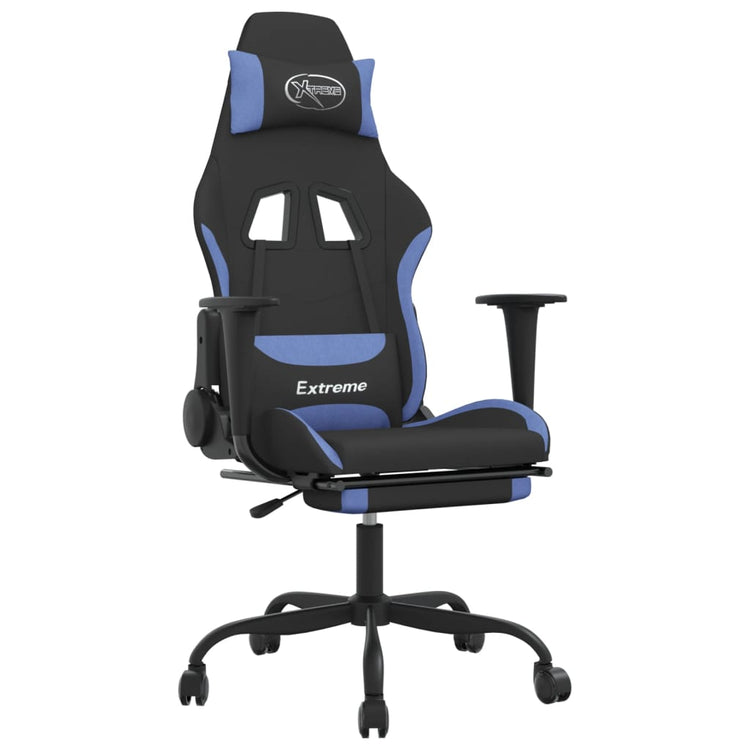 Sedia da Gaming Massaggio e Poggiapiedi in Tessuto Nero e Blu cod mxl 67516