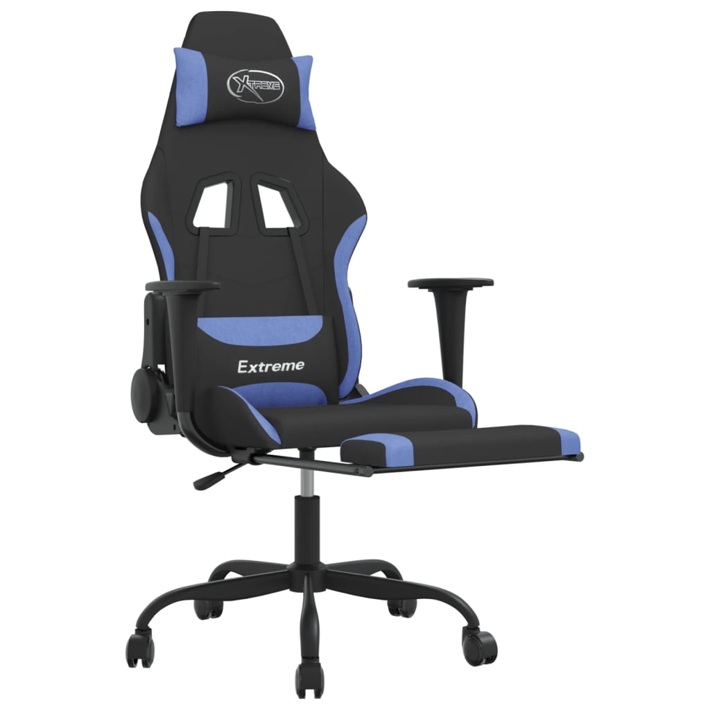 Sedia da Gaming Massaggio e Poggiapiedi in Tessuto Nero e Blu cod mxl 67516